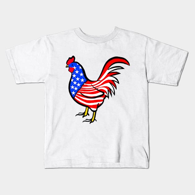 4th of July Independence Day Cock Rooster American Flag Kids T-Shirt by livania